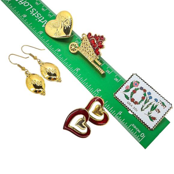 Lot Vintage Jewelry Love Hearts Goldtone & Red Rhinestones Enamel Incl Avon USPS - Picture 6 of 11